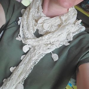 NWT Boho Lace Y2K summer scarf antique white